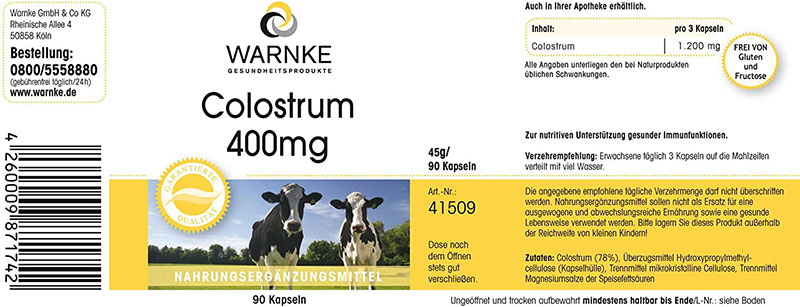 Thành phần của viên uống sữa non warnke 41509 colostrum 400mg