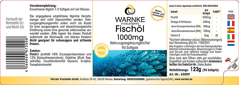 Viên Uống Dầu Cá Warnke Fischol Omega3 1000Mg Có 30% Omega-3-Fettsäuren (Epa And Dha) Là Sản Phẩm Có Hàm Lượng Vừa Đủ /Ngày
