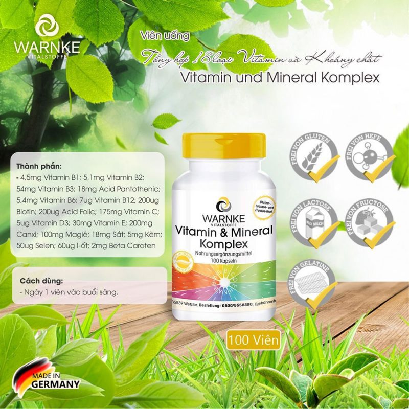 Thành Phần Chính Của Warnke Vitamin And Mineral Komplex Chứa 18 Loại Vitamin Và Khoáng Rất Tốt Cho Sức Khỏe 