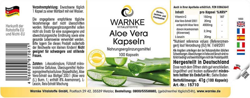 Viên Uống Cấp Ẩm Cho Da Warnke Aloe Vera 15710, 100 Viên, Chiết Xuất Lô Hội - Ảnh 4