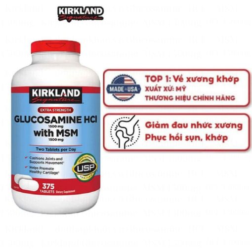Kirkland glucosamine hcl 1500mg with msm 1500mg hop 375 vien 4 emsa