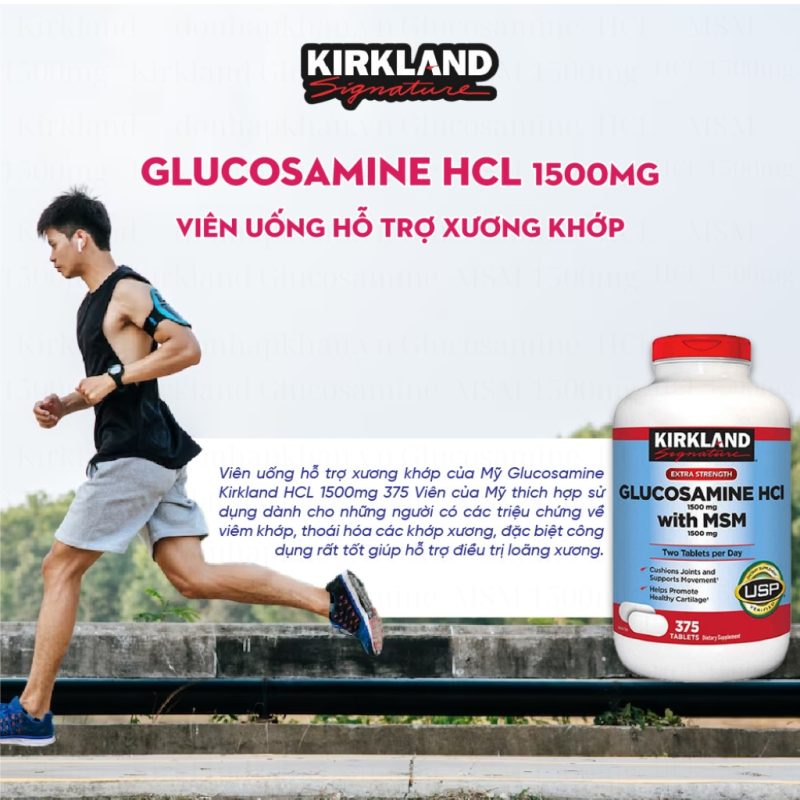 Kirkland glucosamine hcl 1500mg with msm 1500mg hop 375 vien 8 emsa